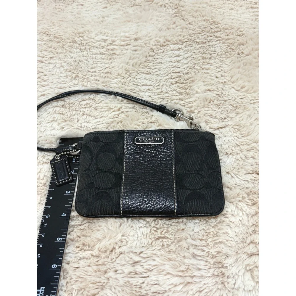 Y2K Vintage Coach Black Leather Canvas Small Purse Wristlet Purple Lining